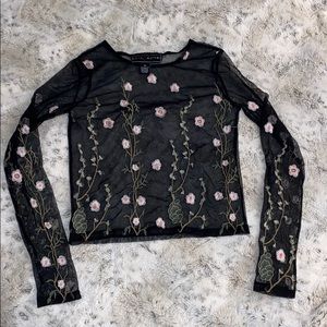 Black floral sheer long sleeve